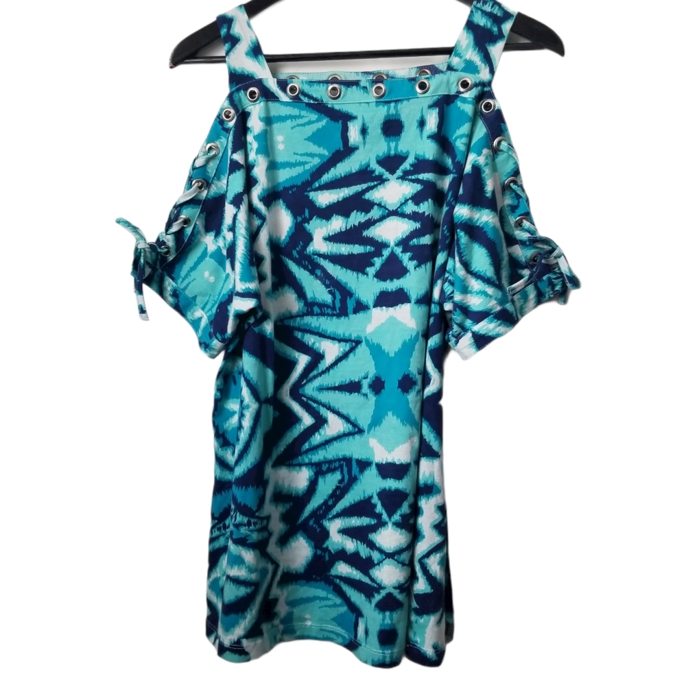 Bleu bayou women's blue printed cold shoulder top